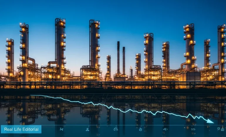 breaking oil drops to under 90 barrel Breaking! Oil drops to under $90/barrel. A digital stock ticker displays falling prices in the energy sector.
