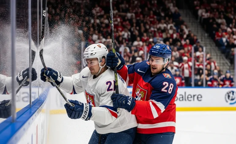 iihf men s world championship enters high stakes quarter final round IIHF Men's World Championship Enters High-Stakes Quarter-Final Round as players battle for the puck.