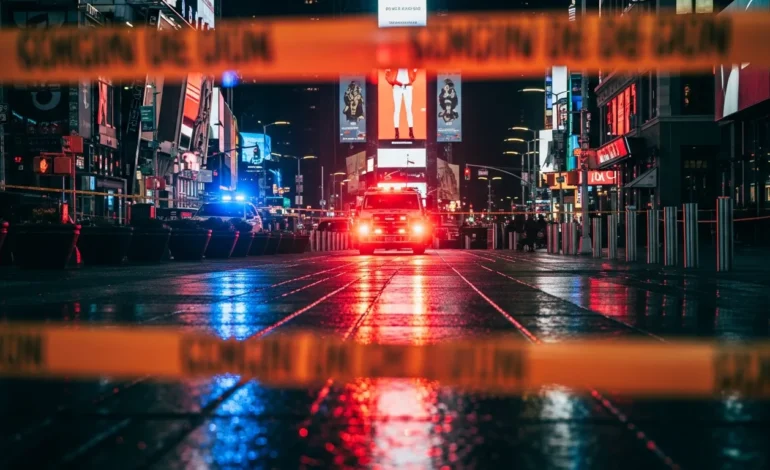 man hospitalized after machete attack in new york city s times square Police at the scene where a man hospitalized after machete attack in New York City's Times Square.