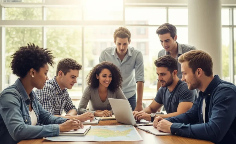 A guide on what is american degree transfer program with students discussing university pathways in a modern library.
