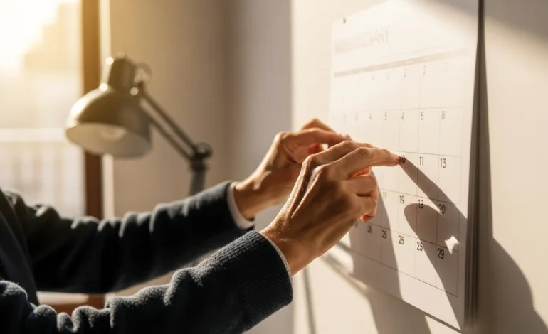 A paper calendar and reading glasses representing the 2026 social security payment schedule.