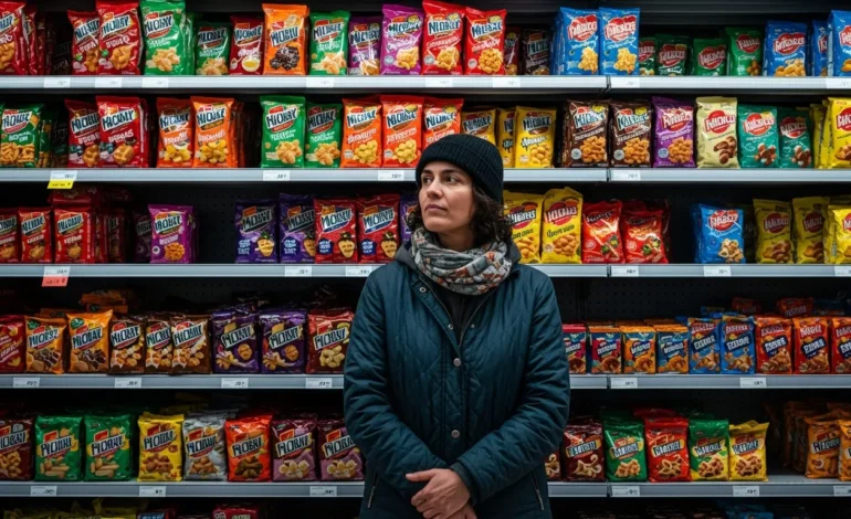 cornell study finds americans view ultraprocessed foods as addictive as tobacco Cornell Study Finds Americans View Ultraprocessed Foods as Addictive as Tobacco, illustrated by snack aisle choices.