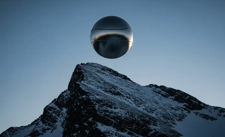 Department of War Releases New Tranche of Declassified UAP Records featuring metallic orbs over a mountain range.