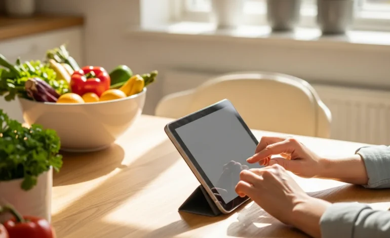 how to apply for summer ebt 2026 food assistance for students A parent applying for Summer EBT 2026 food assistance for students on a laptop at a bright kitchen table.