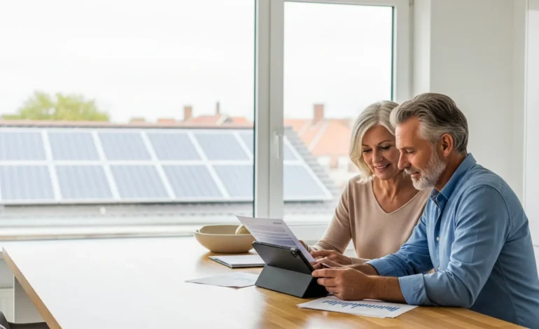 how to apply for the 2026 federal residential clean energy tax credit Homeowner reviewing a laptop for the 2026 federal residential clean energy tax credit in a sunlit home.