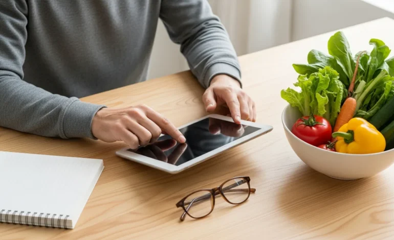 A person using a tablet to renew snap benefits online 2026 while sitting at a clean kitchen table.