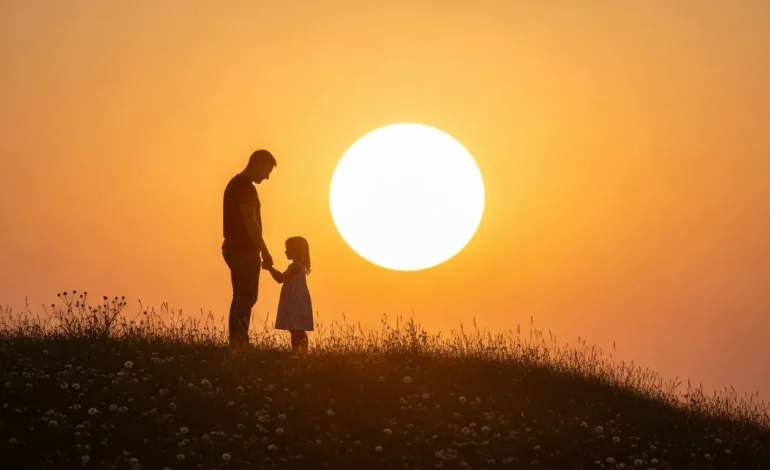 Father and child silhouetted as Summer Solstice 2026 Marks the Longest Day of the Year in Northern Hemisphere.