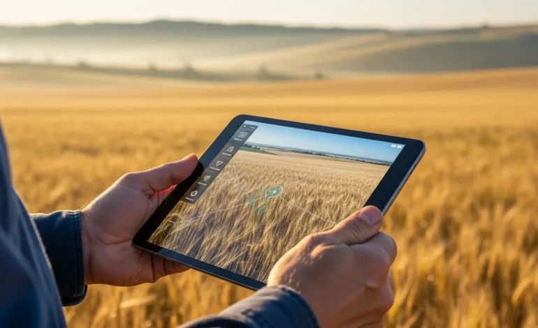USDA Launches Electronic Acreage Reporting Pilot to Streamline Farm Paperwork via a digital tablet in a field.