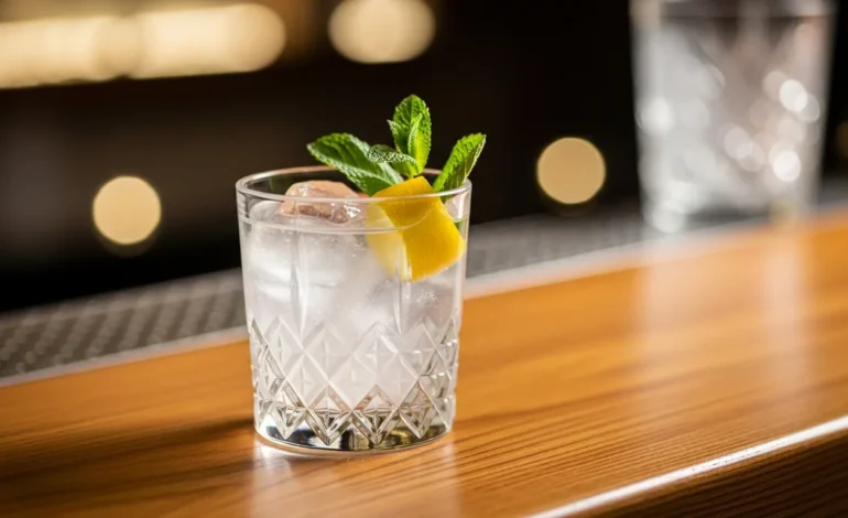 A sophisticated non-alcoholic cocktail with botanicals, illustrating what does zero proof mean in social settings.