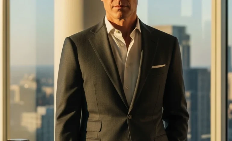 Professional editorial portrait of Bernhard Weißbach in a modern office with a city skyline background.