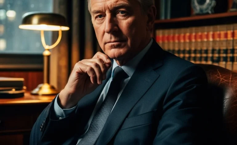 Cinematic portrait of actor David Royle in a moody British detective setting, reflecting his television legacy.