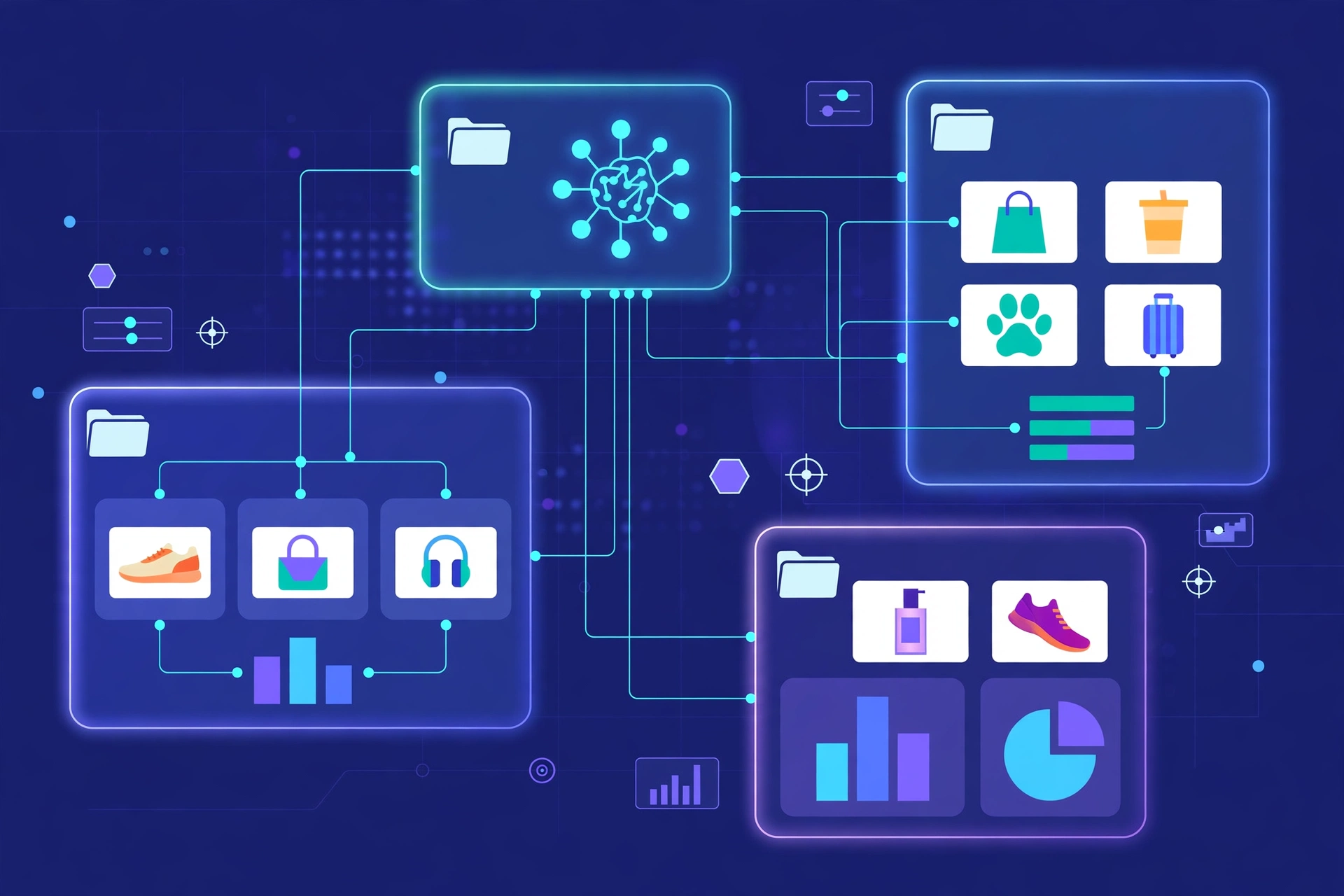 Illustration of AI ad intelligence tools organized into classification categories
