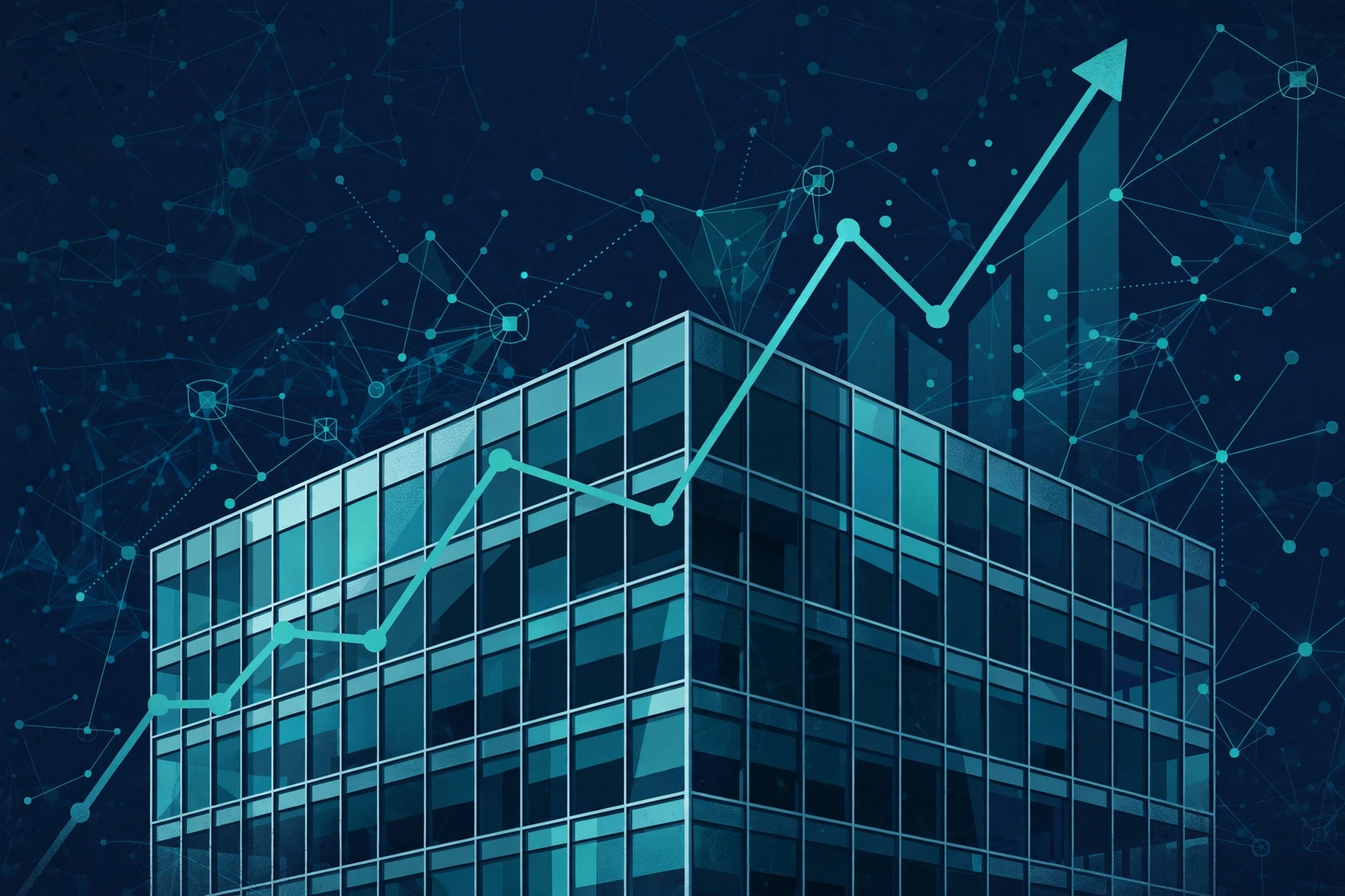 Editorial illustration of a rising stock chart and AI network motif for Anthropic's IPO filing