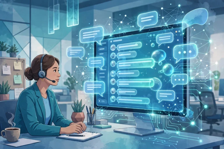 Customer service agent working alongside a conversational AI chat interface