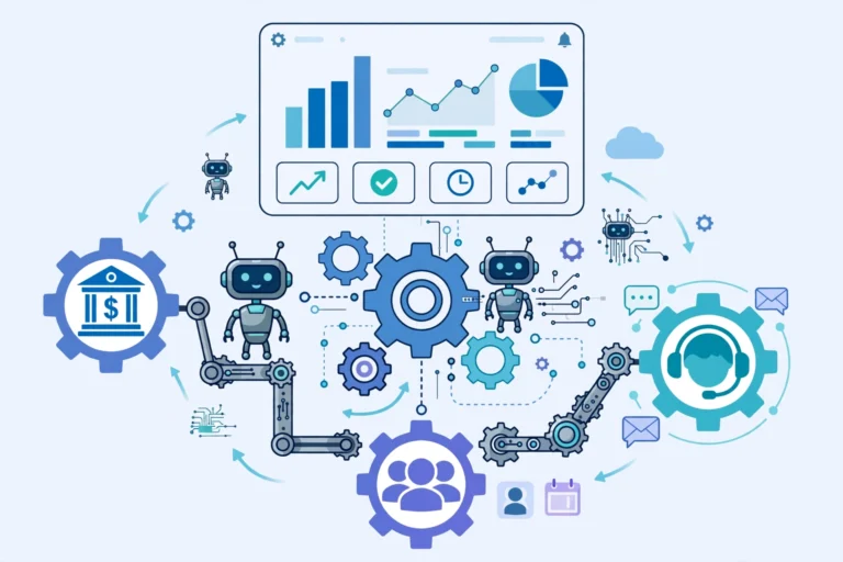 Digital automation services connecting business workflows with software bots and dashboards
