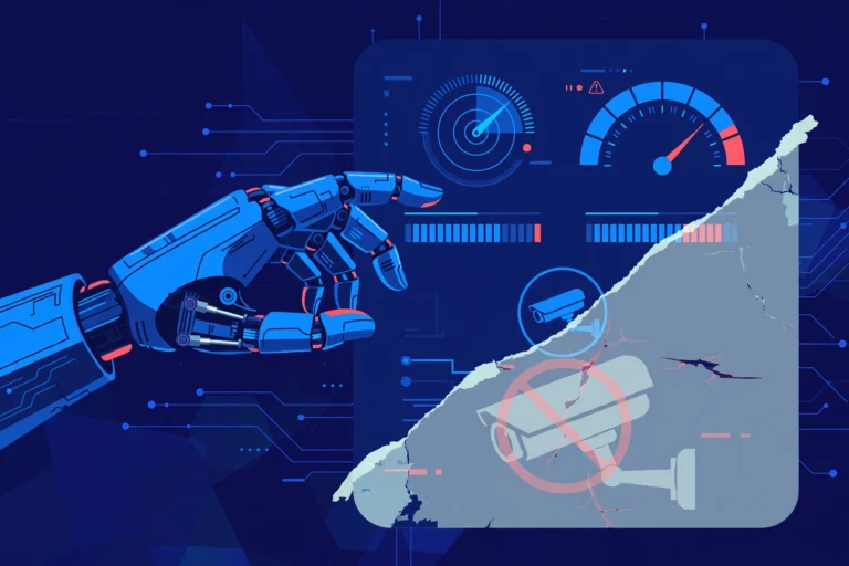 AI robot hand disabling a safety monitoring dashboard