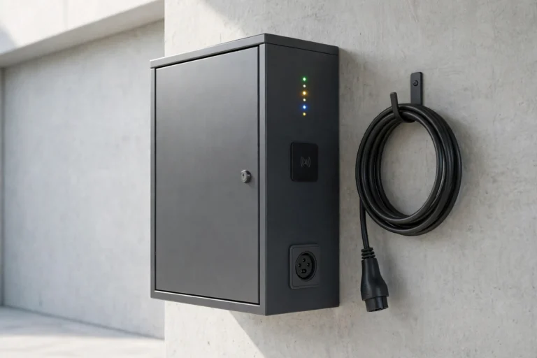 Walther Werke smartEVO EV wallbox charging station mounted on a garage wall
