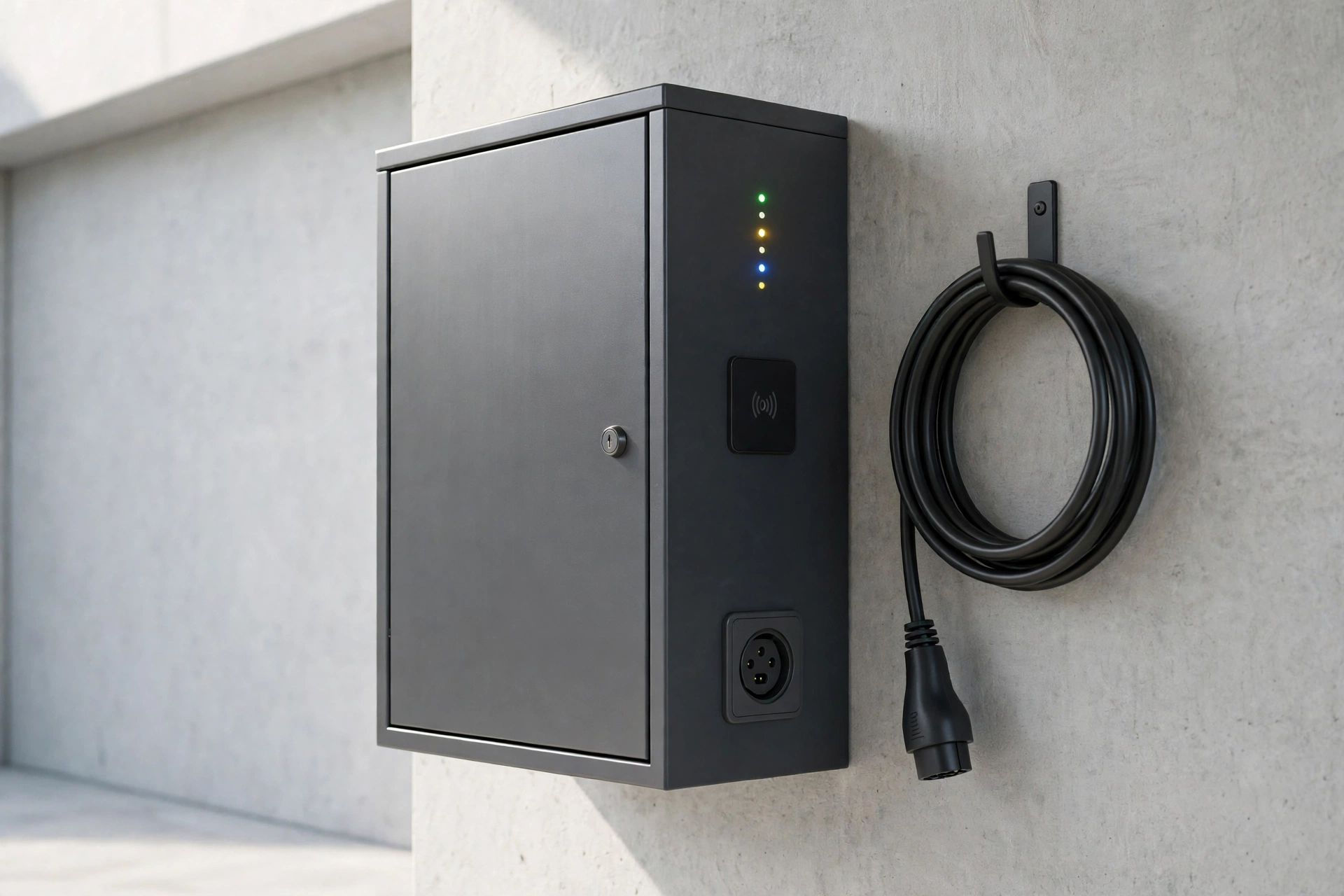 Walther Werke smartEVO EV wallbox charging station mounted on a garage wall