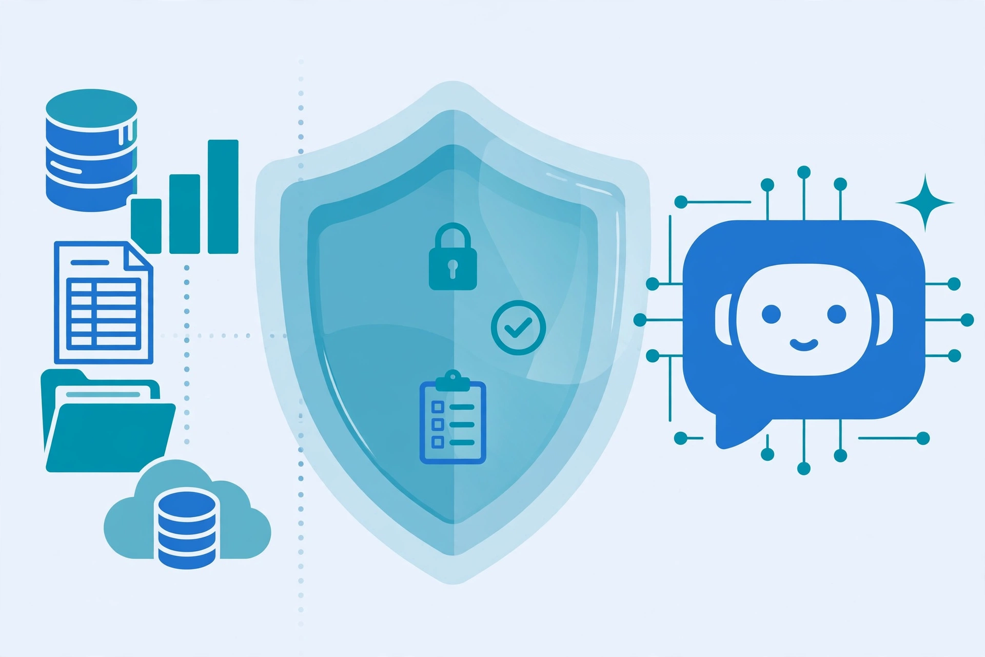 Illustration of a trust layer for AI shielding business data before it reaches a language model